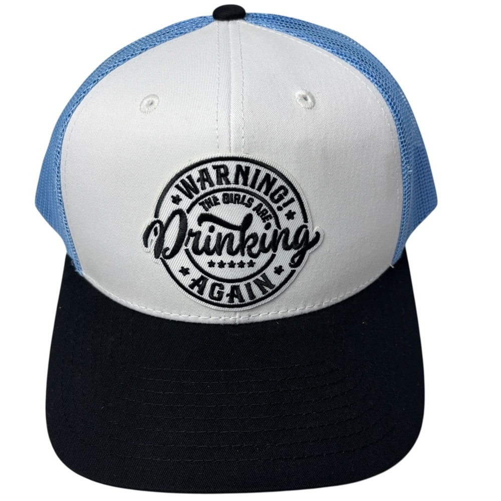 New Blue & White Womens Trucker Hat Humor Drinking